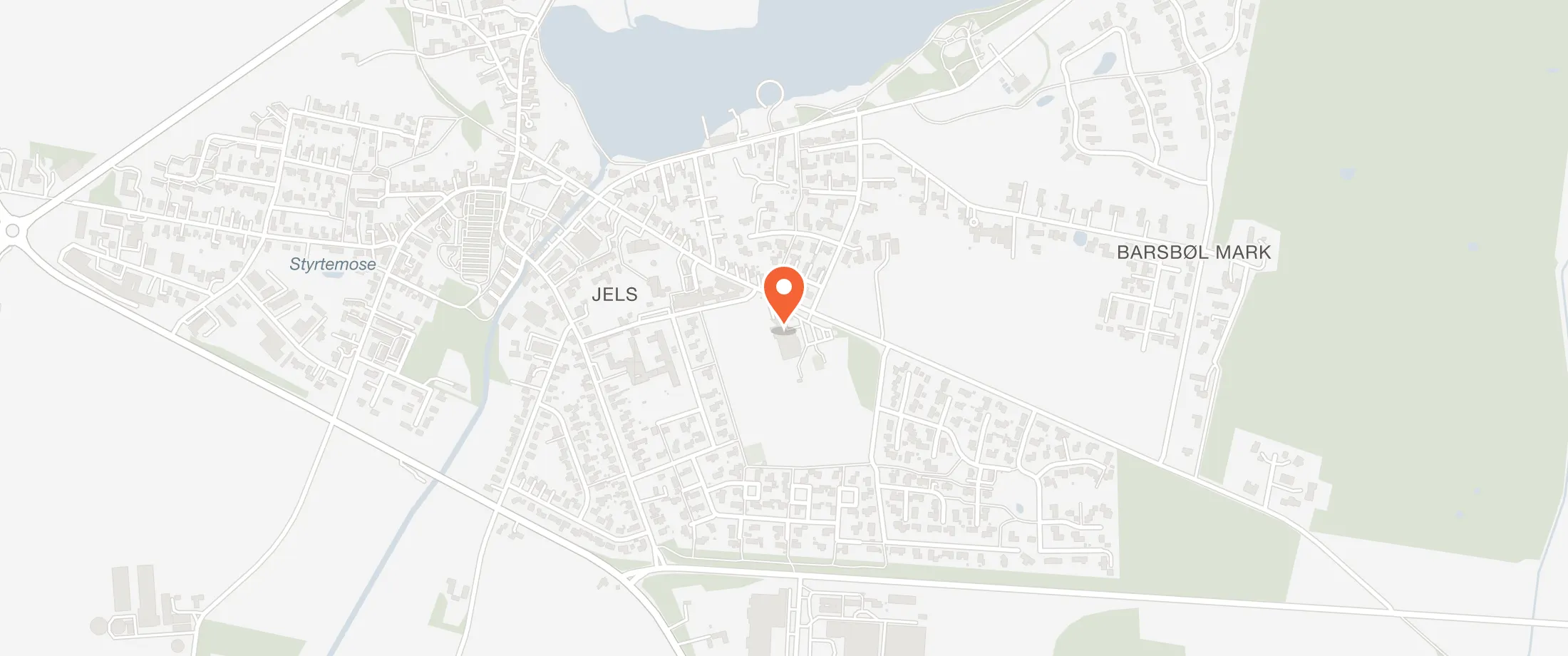 Kort over Thorhallen Jels, Ørstedvej 10, 6630 Jels